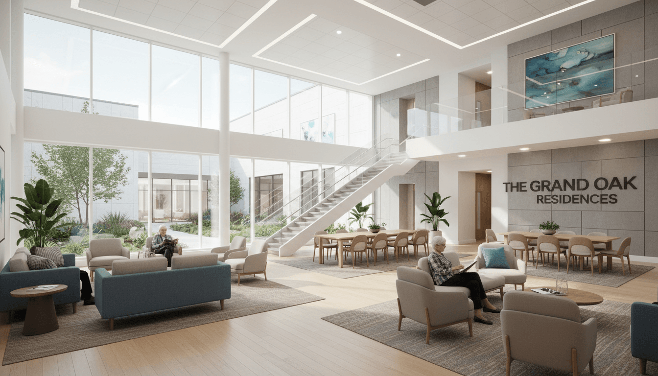 Modern senior living facility interior with natural light